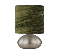First Choice Lighting Jenson - Brushed Chrome Touch Table Lamp With Green Velvet Shade