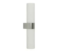 firstchoicelighting Modern Bathroom Wall Light, Chrome with Twin Opal Glass Shades, IP44 Lamp, LED Compatible, Mains Wired, Height 28cm