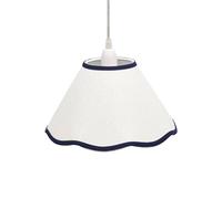First Choice Lighting Libby - Natural Linen with Navy Blue Trim 27cm Pendant or Lamp Shade in White First Choice Lighting White