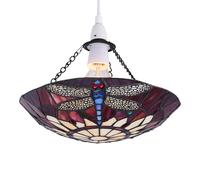 Tiffany Dragonfly Red Coloured Glass Uplight Pendant Shade, Easy Fit Ceiling Lightshade