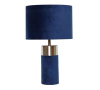 firstchoicelighting Navy Blue Velour with Silver Detail Table Lamp or Bedside Light Modern Velvet Design Lamps Height 40cm LED Compatible