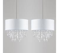 First Choice Lighting Pair Large 40cm Easy Fit Shade Textured White Silver Fleck Acrylic Droplets First Choice Lighting White