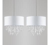 Pair Large 40cm Easy Fit Shade White Silver Fleck Acrylic Droplets
