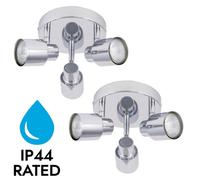 firstchoicelighting Set of 2 Modern Bathroom Ceiling Spotlights Bathroom 3 Way Ceiling Light Fitting Polished Chrome IP44 Rated LED Compatible
