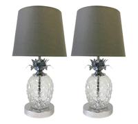 firstchoicelighting Pair of Modern Pineapple Design Touch Operated Table Lamps or Bedside Lights - Chrome with Grey Shade Touch Lamp LED Compatible 42cm Tall