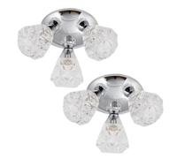 First Choice Lighting Pair of Polished Chrome Flush Fitting with Crystal Effect Glass Shades in Silver First Choice Lighting Silver
