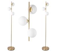 First Choice Lighting Pair of Satin Brass Floor Lamps with Opal Globe Shades in Gold First Choice Lighting Gold