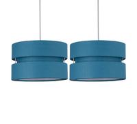 Pair of Modern Teal Easy Fit Ceiling Light Shade Drum Pendants Layer Design