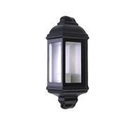 firstchoicelighting Modern Outdoor Half Lantern Wall Light, Black Aluminium with Glass, IP Rated Garden Porch Lamp, LED Compatible