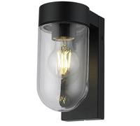 Black Outdoor Wall Light, Porch Or Garden Lighting, Glass Shade, IP44 Rated, LED Compatible
