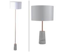 First Choice Lighting Phoenix - White Marble Copper Combination Floor And Table Lamp With Shade