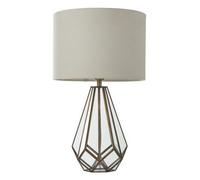 firstchoicelighting Modern Table Lamp or Bedside Light, Antique Brass with Glass Base, Linen Fabric Shade, Height 50cm