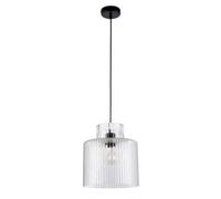 First Choice Lighting Portland - Matt Black With Clear Ribbed Glass Ceiling Pendant