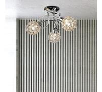 First Choice Lighting Reno Chrome Clear Jewelled Glass 3 Light Flush Ceiling Light