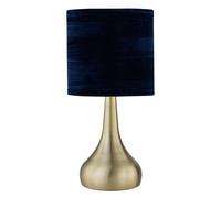 First Choice Lighting Romana - Antique Brass Touch Operated Table Lamp with Navy Blue Crushed Velvet Shade in Gold First Choice Lighting Gold