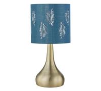 First Choice Lighting Romana - Antique Brass Touch Operated Table Lamp with Teal Fern Shade in Gold First Choice Lighting Gold