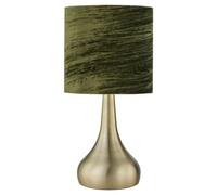 Antique Brass Touch Operated Table Lamp or Bedside Light, Modern Design, Height 36cm, Green Crushed Velvet Shade, LED Compatible
