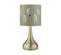 firstchoicelighting Antique Brass Touch Operated Table Lamp or Bedside Light, Modern Design, Height 33cm, Sage Green Fern Shade, LED Compatible