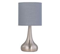 First Choice Lighting Romana - Brushed Chrome Touch Operated Table Lamp With Grey Cotton Shade