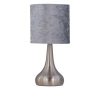 First Choice Lighting Romana - Brushed Chrome Touch Operated Table Lamp with Grey Crushed Velvet Shade in Silver First Choice Lighting Silver