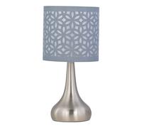 firstchoicelighting Brushed Chrome Touch Operated Table Lamp or Bedside Light, Modern Design, Height 36cm, Grey Cut Out Shade, LED Compatible