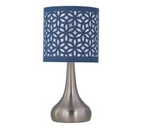 firstchoicelighting Brushed Chrome Touch Operated Table Lamp or Bedside Light, Modern Design, Height 36cm, Navy Blue Cut Out Shade, LED Compatible