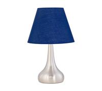 First Choice Lighting Romana - Brushed Chrome Touch Operated Table Lamp with Navy Blue Shade in Silver First Choice Lighting Silver