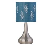 Romana - Brushed Chrome Touch Operated Table Lamp with Teal Fern Shade First Choice Lighting Silver One Size