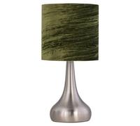 First Choice Lighting Romana - Brushed Chrome Touch Operated Table Lamp With Dark Green Crushed Velvet Shade