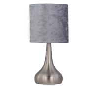First Choice Lighting Romana - Brushed Chrome Touch Operated Table Lamp With Grey Crushed Velvet Shade