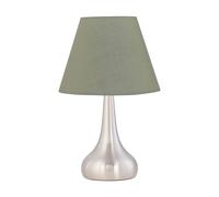 firstchoicelighting Brushed Chrome Touch Operated Table Lamp or Bedside Light, Modern Design, Height 33cm, Sage Green Shade, LED Compatible