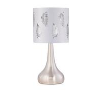 Romana - Brushed Chrome Touch Table Lamp with White Fern Shade