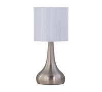 First Choice Lighting Romana - Brushed Chrome Touch Table Lamp With White Pleated Shade