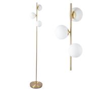 First Choice Lighting Satin Brass Floor Lamp with Opal Globe Shades in Gold First Choice Lighting Gold