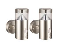 First Choice Lighting Set 2 Pyramid - Stainless Steel LED Outdoor Motion Sensor Wall Lights in Silver First Choice Lighting Silver