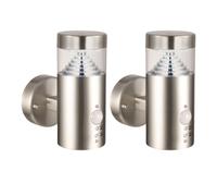 First Choice Lighting Set 2 Pyramid - Stainless Steel LED Outdoor Motion Sensor Wall Lights in Silver First Choice Lighting Silver