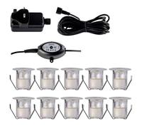 firstchoicelighting Set of 10-30mm LED Decking Plinth Ground Light Kit with Dusk Dawn Sensor, Stainless Steel, Warm White 3000K, IP67 Waterproof Recessed Outdoor Garden Bathroom Kitchen