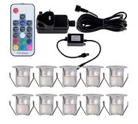 firstchoicelighting Set of 10-30mm LED Decking Plinth Ground Light Kit, Stainless Steel, RGB Colour Changing, IP67 Waterproof Recessed Outdoor Garden Bathroom Kitchen