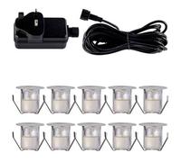 firstchoicelighting Set of 10-30mm LED Decking Plinth Ground Light Kit, Stainless Steel, Cool White 6500K, IP67 Waterproof Recessed Outdoor Garden Bathroom Kitchen
