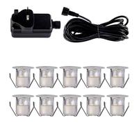 firstchoicelighting Set of 10-30mm LED Decking Plinth Ground Light Kit, Stainless Steel, Warm White 3000K, IP67 Waterproof Recessed Outdoor Garden Bathroom Kitchen