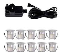 firstchoicelighting Set of 10-30mm LED Decking Plinth Ground Light Kit, Stainless Steel, Warm White 3000K, IP67 Waterproof Recessed Outdoor Garden Bathroom Kitchen