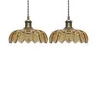 First Choice Lighting Set Of 2 Alice - Amber Floral Glass Easy Fit Pendant Shades