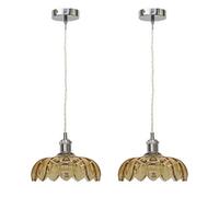 First Choice Lighting Set Of 2 Alice - Amber Leaf Design Pendant Shades With Chrome Flex Set