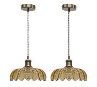First Choice Lighting Set Of 2 Alice - Amber Leaf Pendant Shades With Antique Brass Flex Set