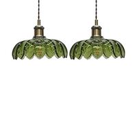 First Choice Lighting Set Of 2 Alice - Green Floral Glass Easy Fit Pendant Shades