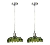 First Choice Lighting Set Of 2 Alice - Green Leaf Design Pendant Shades With Chrome Flex Set