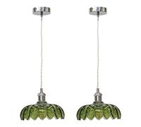 First Choice Lighting Set of 2 Alice - Green Leaf Design Pendant Shades with Chrome Flex Set First Choice Lighting Green