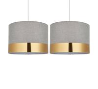 First Choice Lighting Set of 2 Amara - Grey 30cm Easy Fit Pendant Shades with Gold Band First Choice Lighting Grey