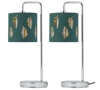 First Choice Lighting Set of 2 Arched Table Lamps with Dark Green Fern Cut Out Shades in Silver First Choice Lighting Silver