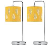 First Choice Lighting Set of 2 Arched Table Lamps with Ochre Fern Cut Out Shades in Silver First Choice Lighting Silver